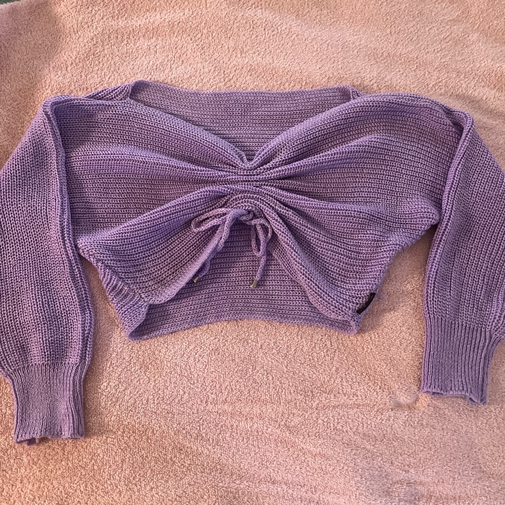 Purple Knit Tie-Front Sweater